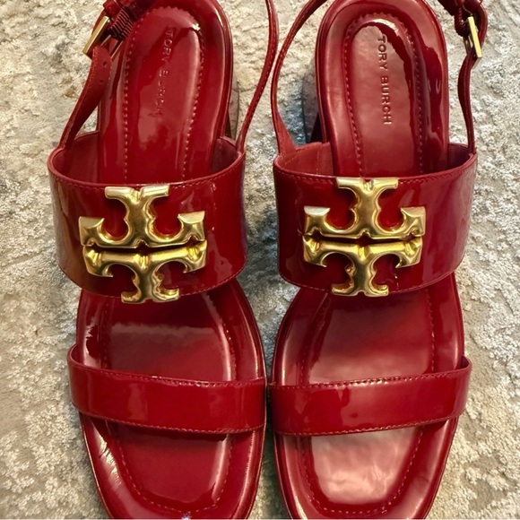 Tory Burch Shoes - Tory Burch Glossy Red Sandals with Gold Emblem